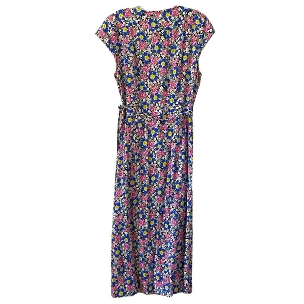 J. Crew Fabrizia Blue Pink Jersey Midi Ditsy Floral Wrap Retro Midi Dress